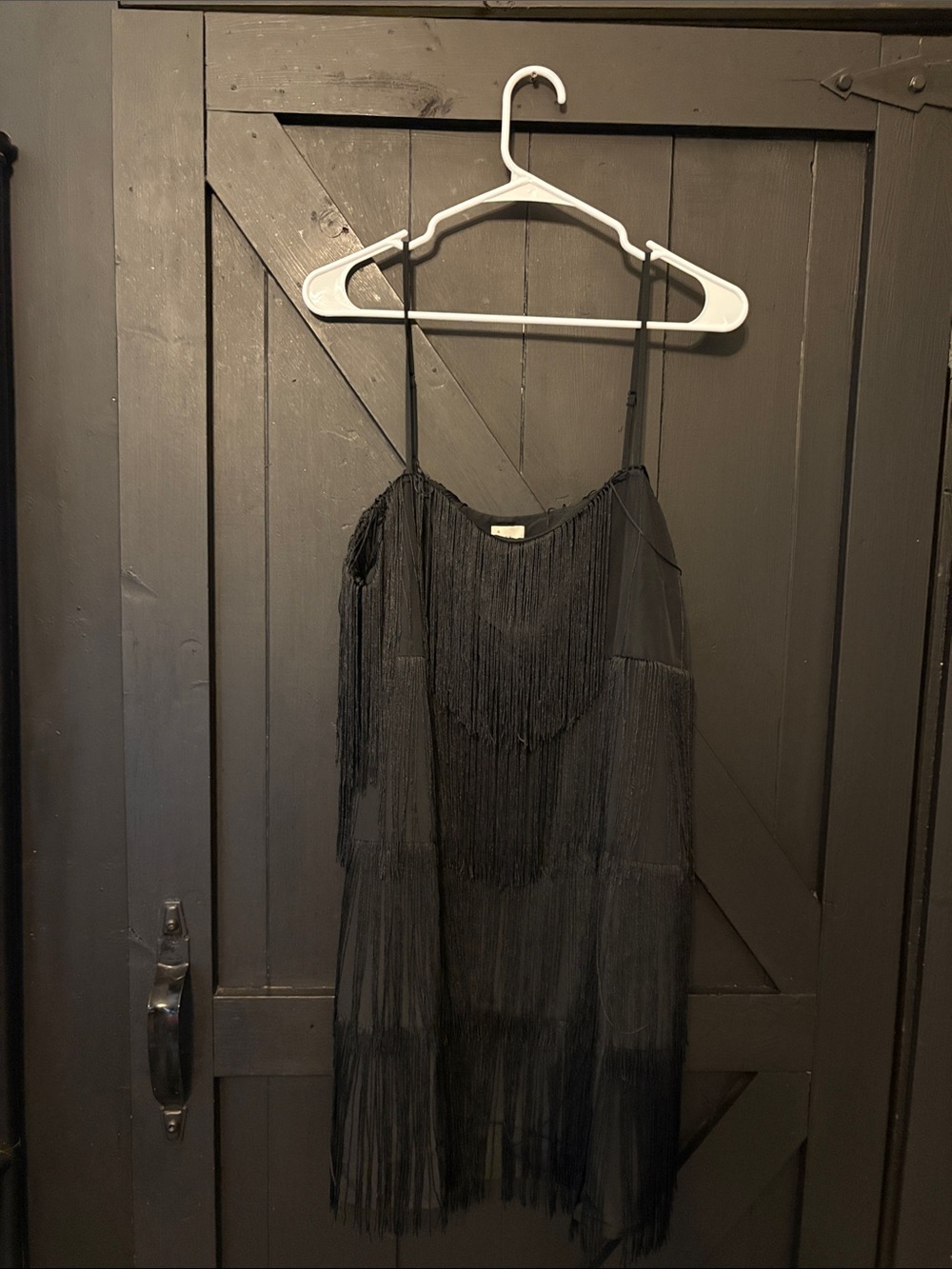 a new day Black Strapless Fringe Slip Dress with Spaghetti Straps